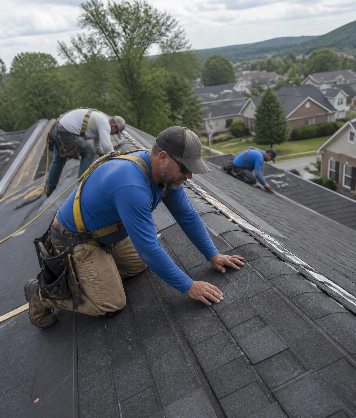 Finished residential architectural shingle roof with vents on a home in Tinton Falls, NJ